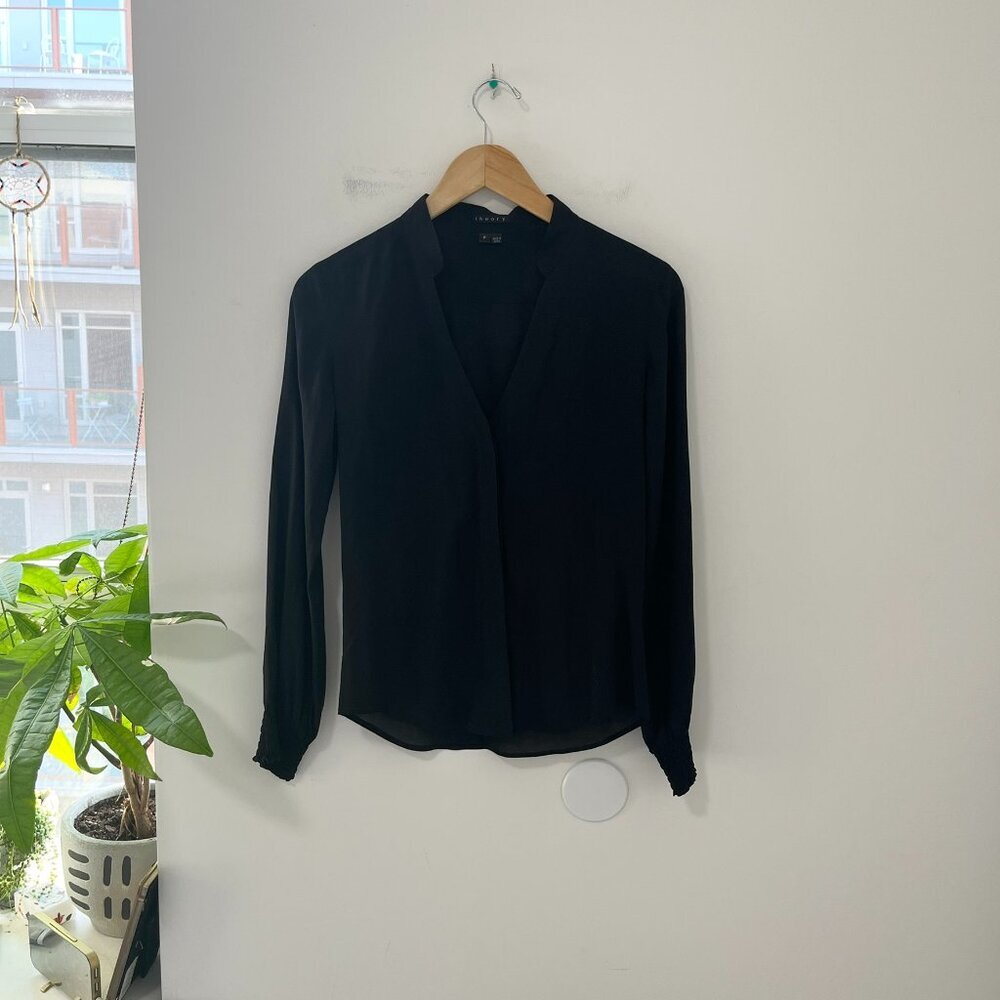Theory Black Button Up Long Sleeve Blouse Size Small
